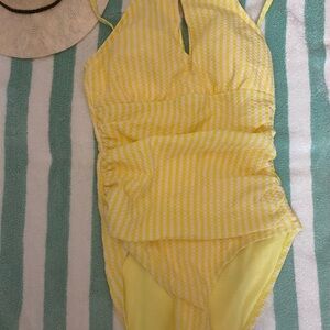 NWOT Yellow and White Striped Swimsuit